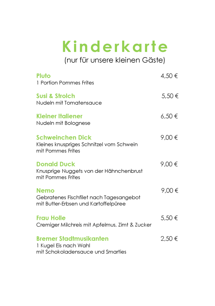 Kindergerichte Hotel der Wilde Schwan